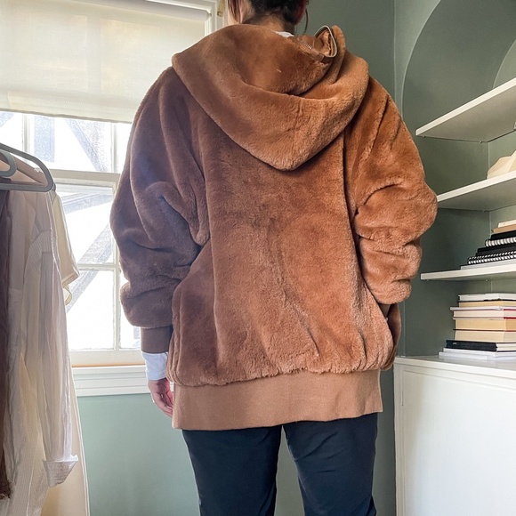 Free People Turn Up Zip Off Hoodie Brown Faux Fur Teddy Jacket - Picture 6 of 13